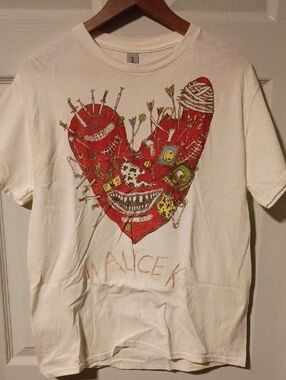 Gildan White Short Sleeve Tee with Red Heart Patchwork Graphic